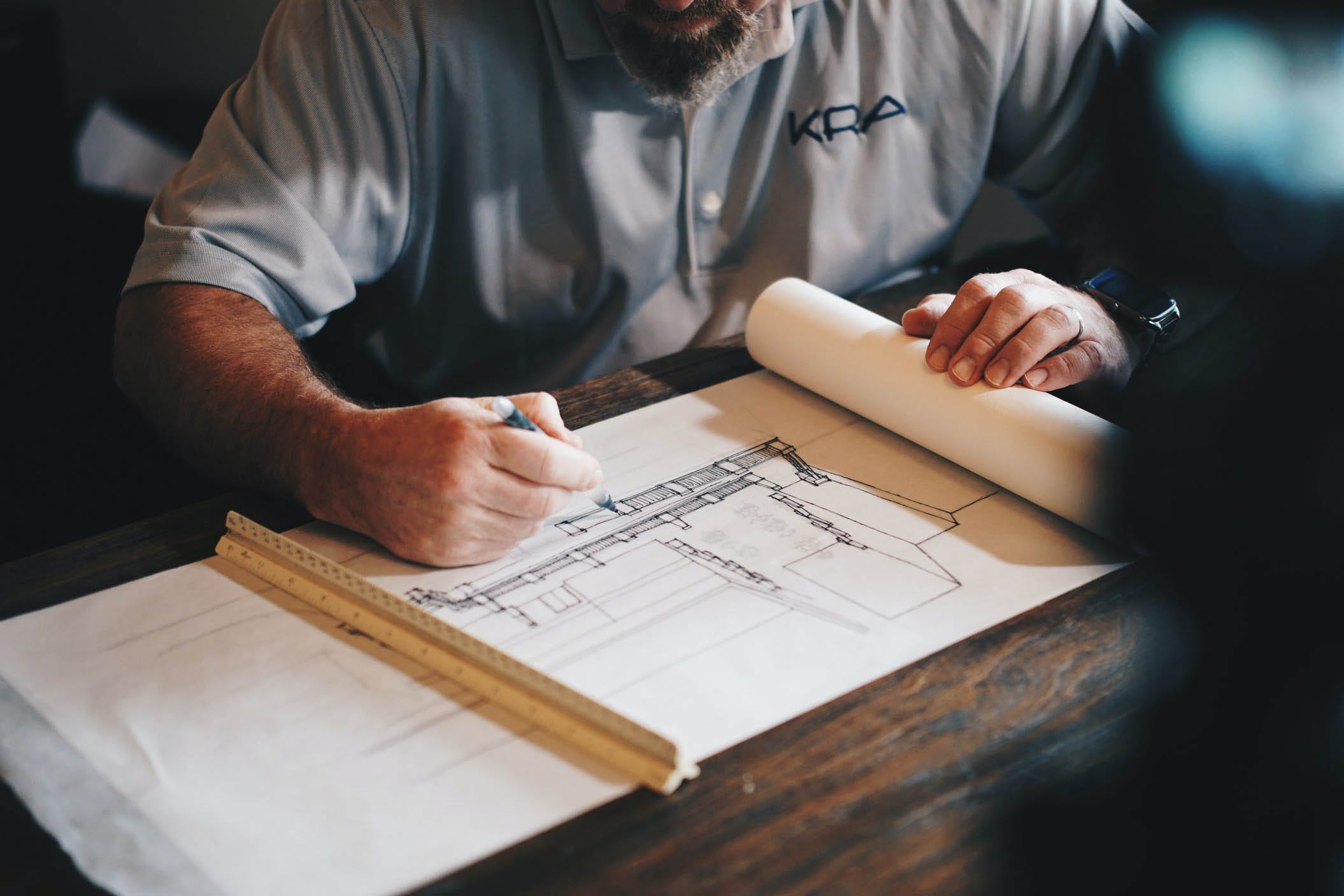 Architect working on an architectural plan
